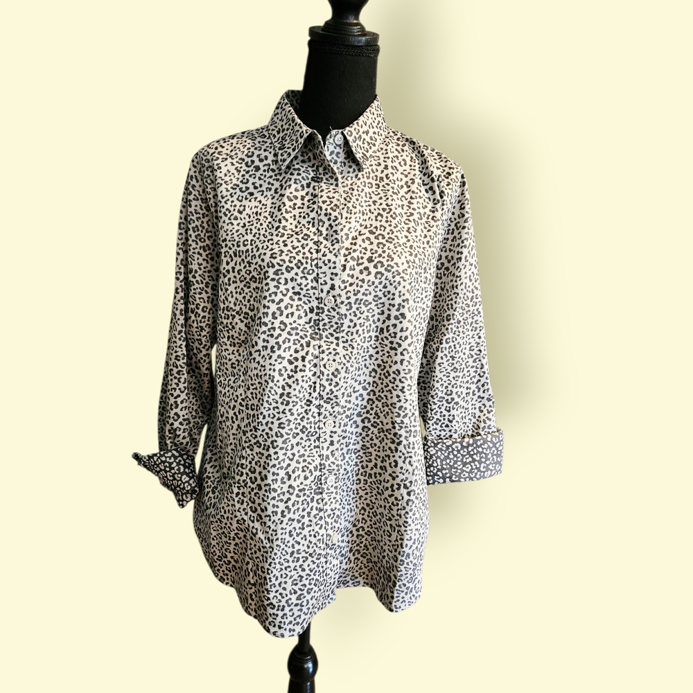 Chico's Black and Cream Leopard Print Shirt